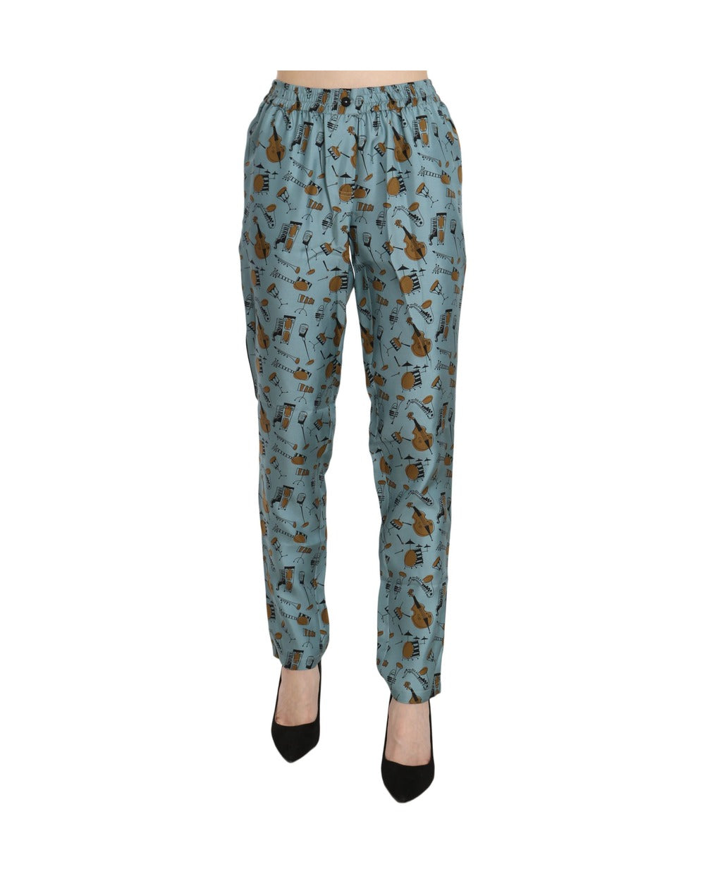Dolce & Gabbana Blue Musical Instruments Print Tapered Pants