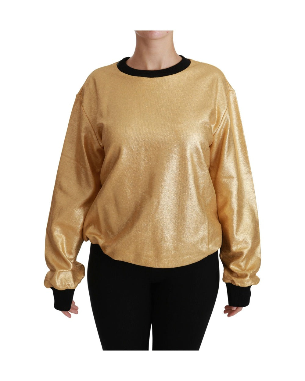 Dolce & Gabbana Gold Cotton Crewneck Pullover Sweater