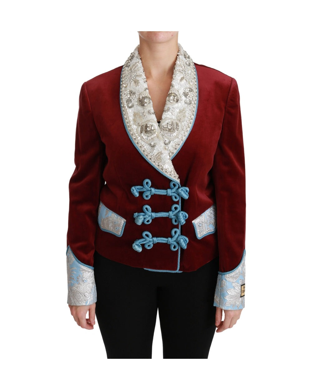 Dolce & Gabbana Red Velvet Baroque Crystal Blazer Jacket