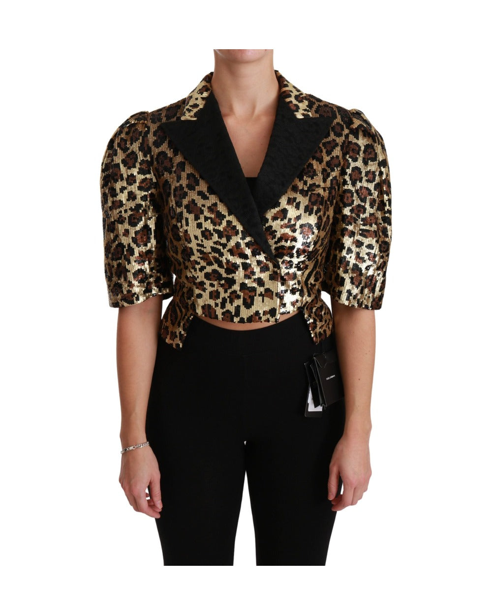 Dolce & Gabbana Blazer Gold Leopard Sequined Jacket