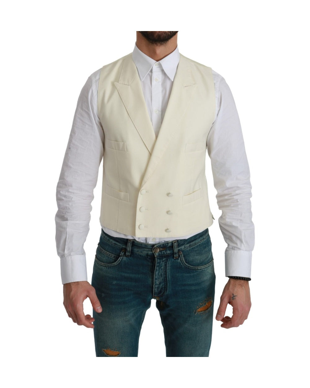 Dolce & Gabbana White Waistcoat Formal Wool Vest
