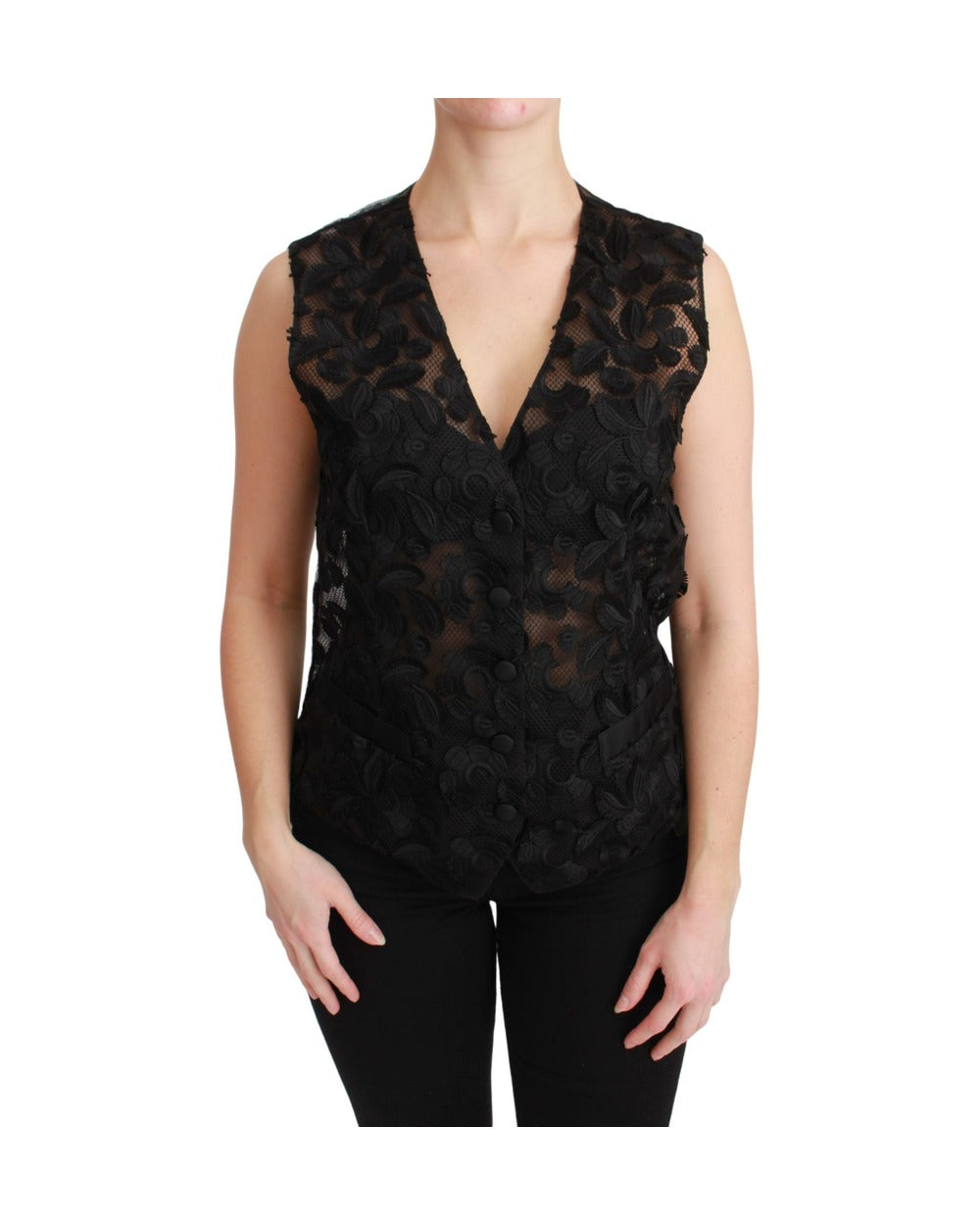 Dolce & Gabbana Black Floral Brocade Top Gilet Waistcoat