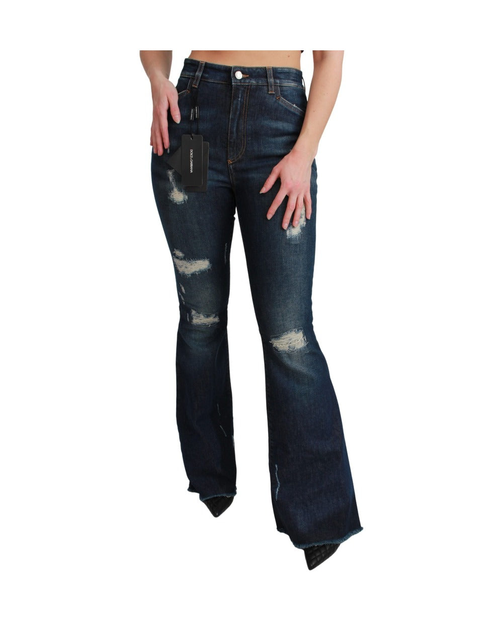 Dolce & Gabbana Blue Denim Cotton Stretch Flared Jeans