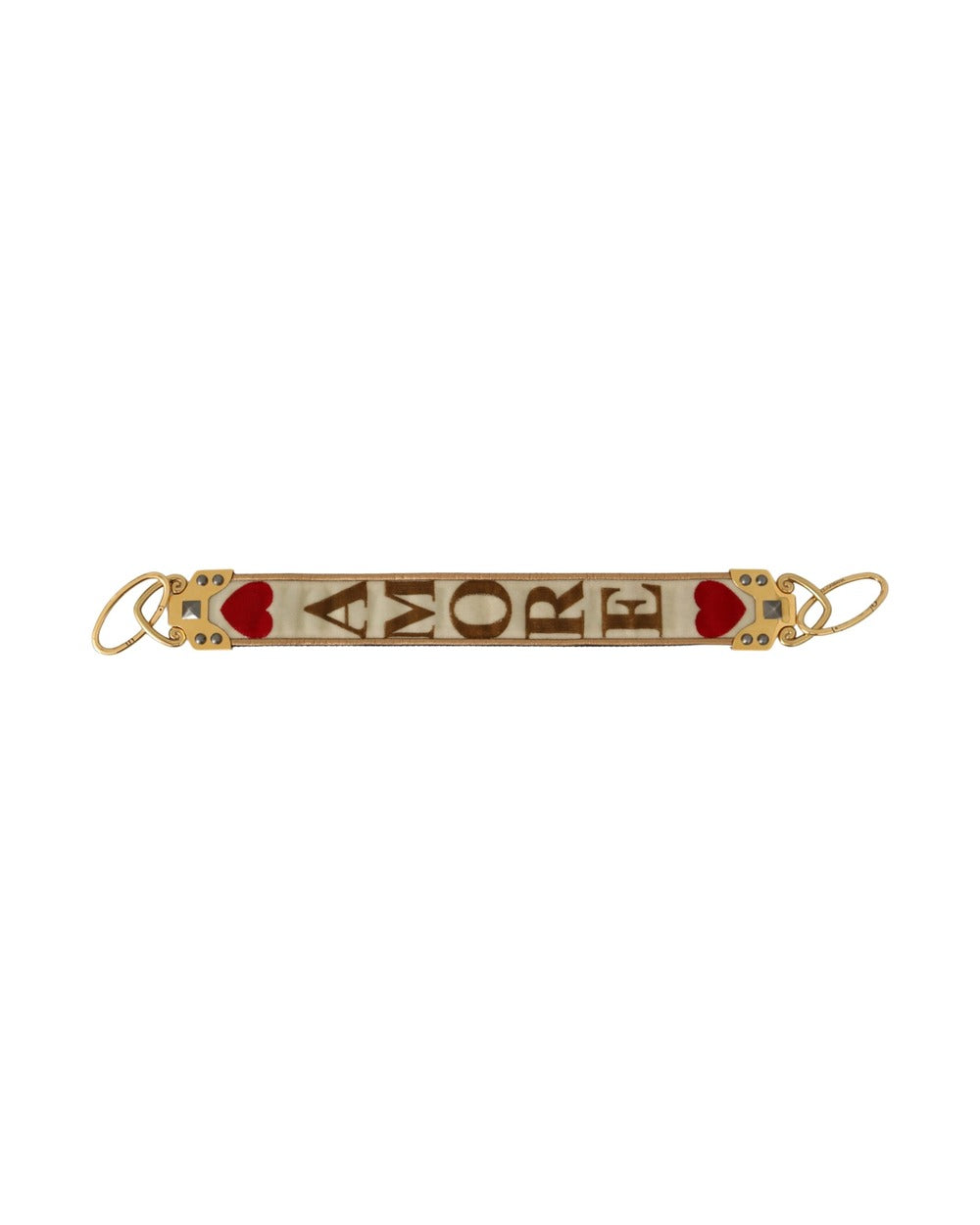 Dolce & Gabbana Gold White Textile Leather AMORE Shoulder Strap