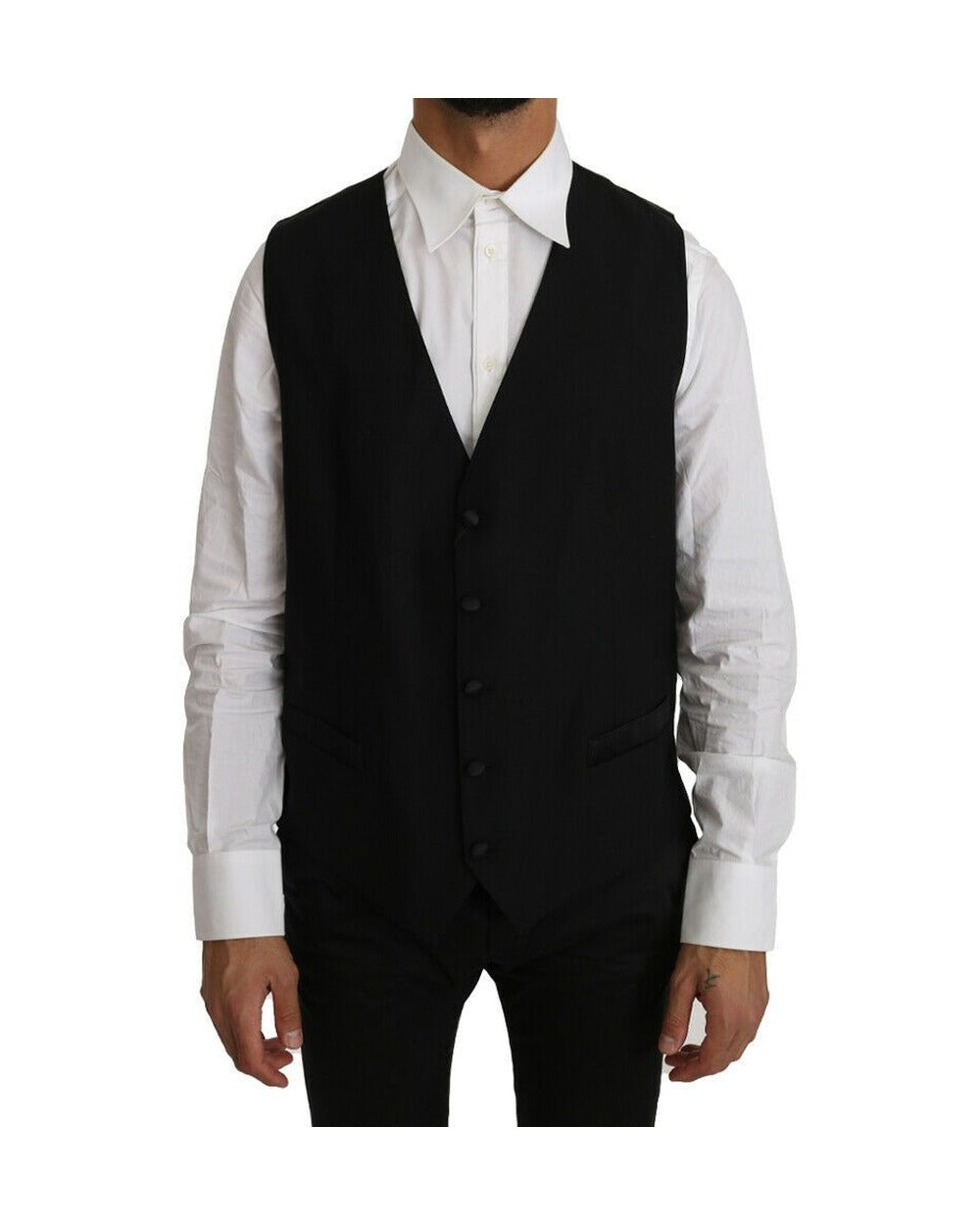 Dolce & Gabbana Black Solid Wool Silk Vest