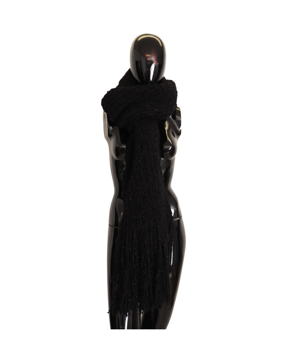 Dolce & Gabbana Black Virgin Wool Knitted Wrap Shawl Scarf