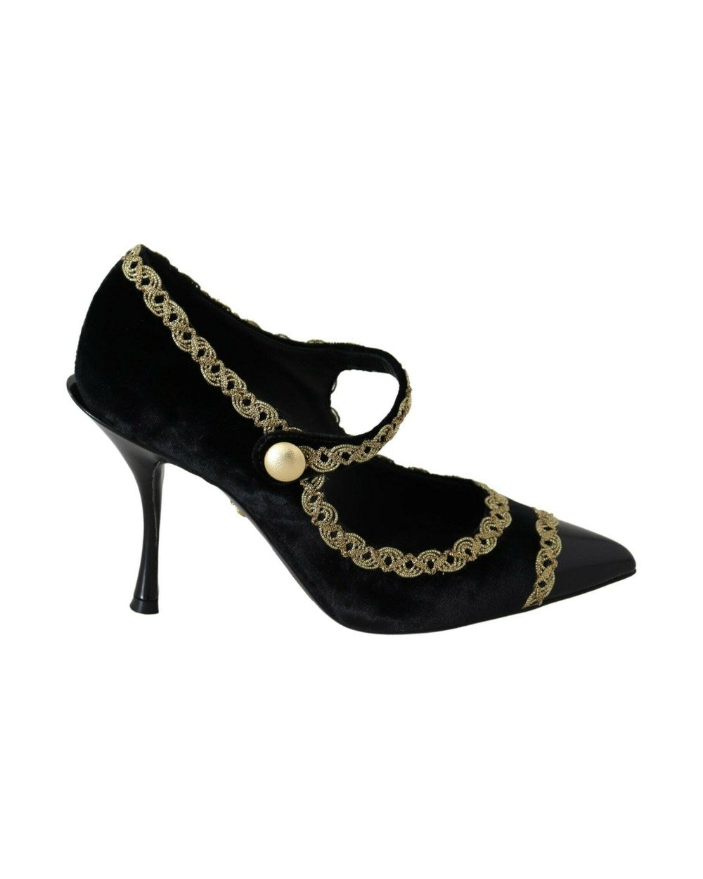 Dolce & Gabbana Black Embellished Velvet Mary Jane Pumps Shoes