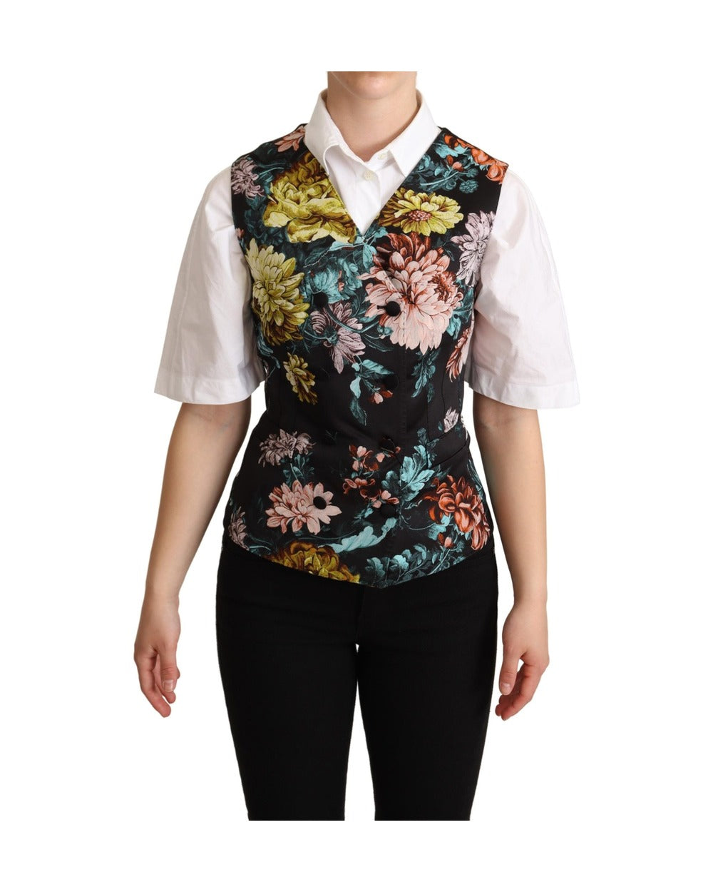 Dolce & Gabbana Black Jacquard Floral Waistcoat Vest