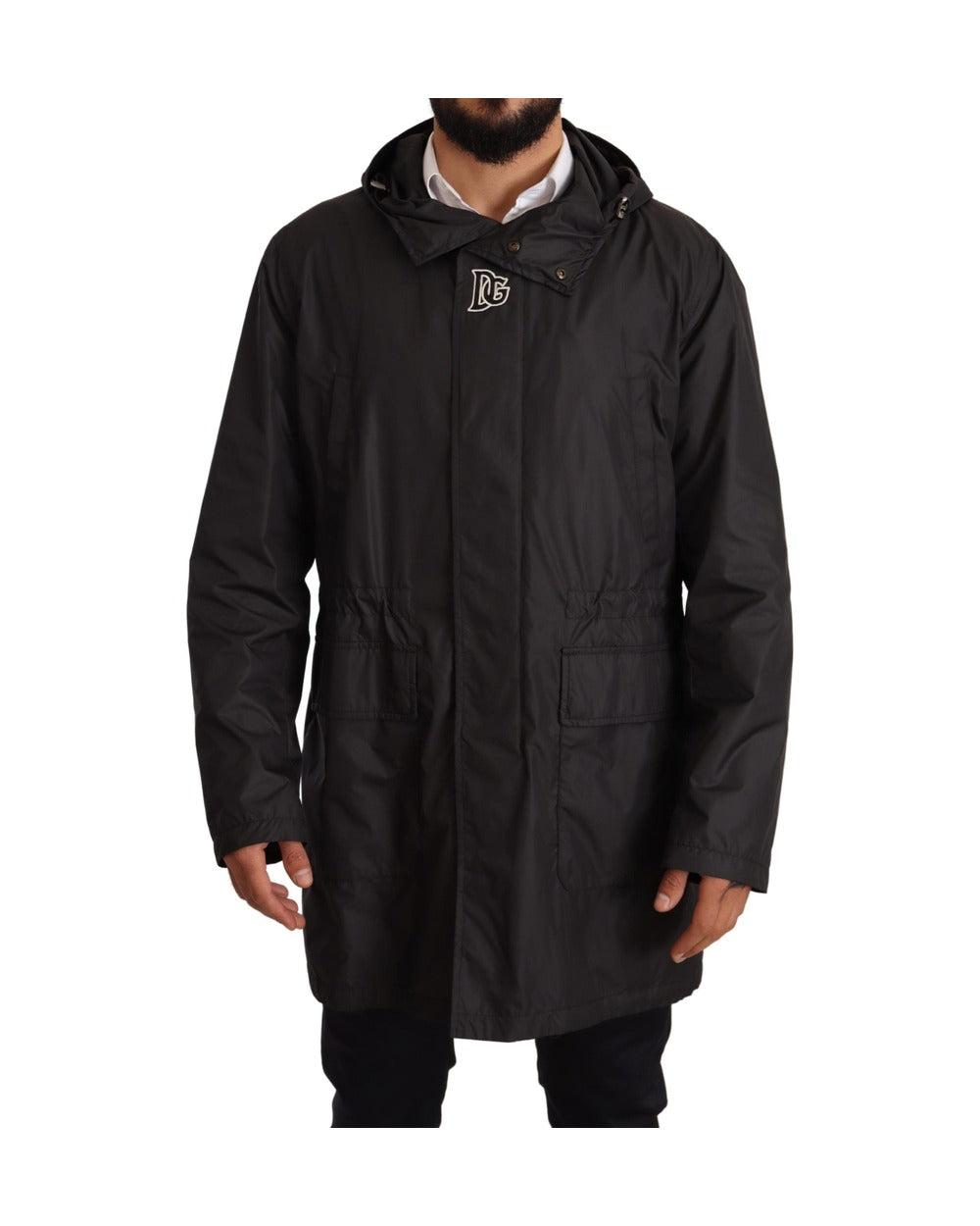 Dolce & Gabbana Black Hooded Mens Trench Coat Jacket