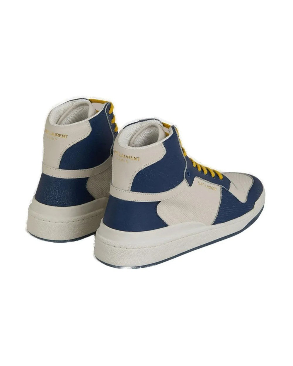 Saint Laurent Blue Calf Leather Mid Top Sneakers