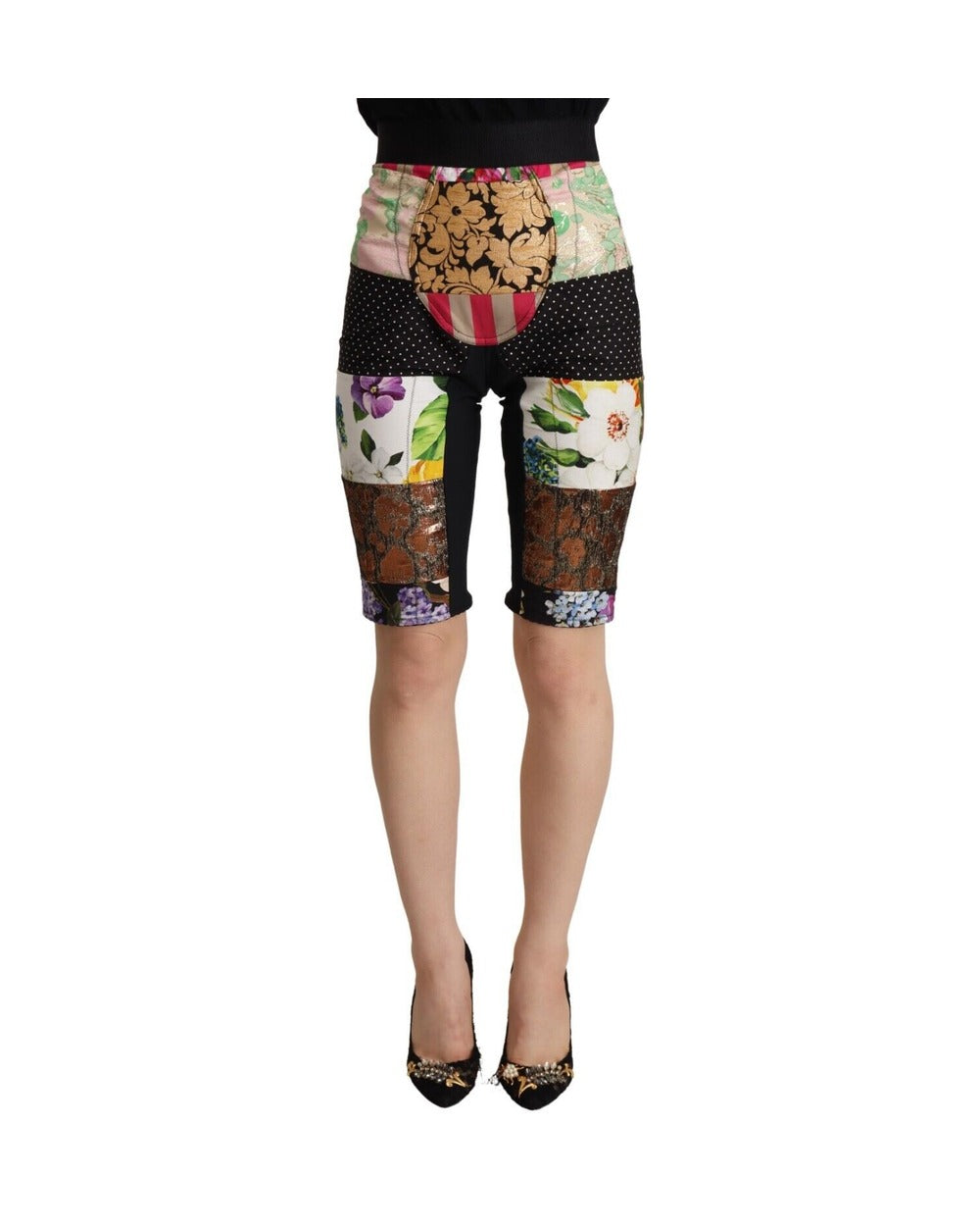 Dolce & Gabbana Multicolor Patchwork High Waist Cropped Pants