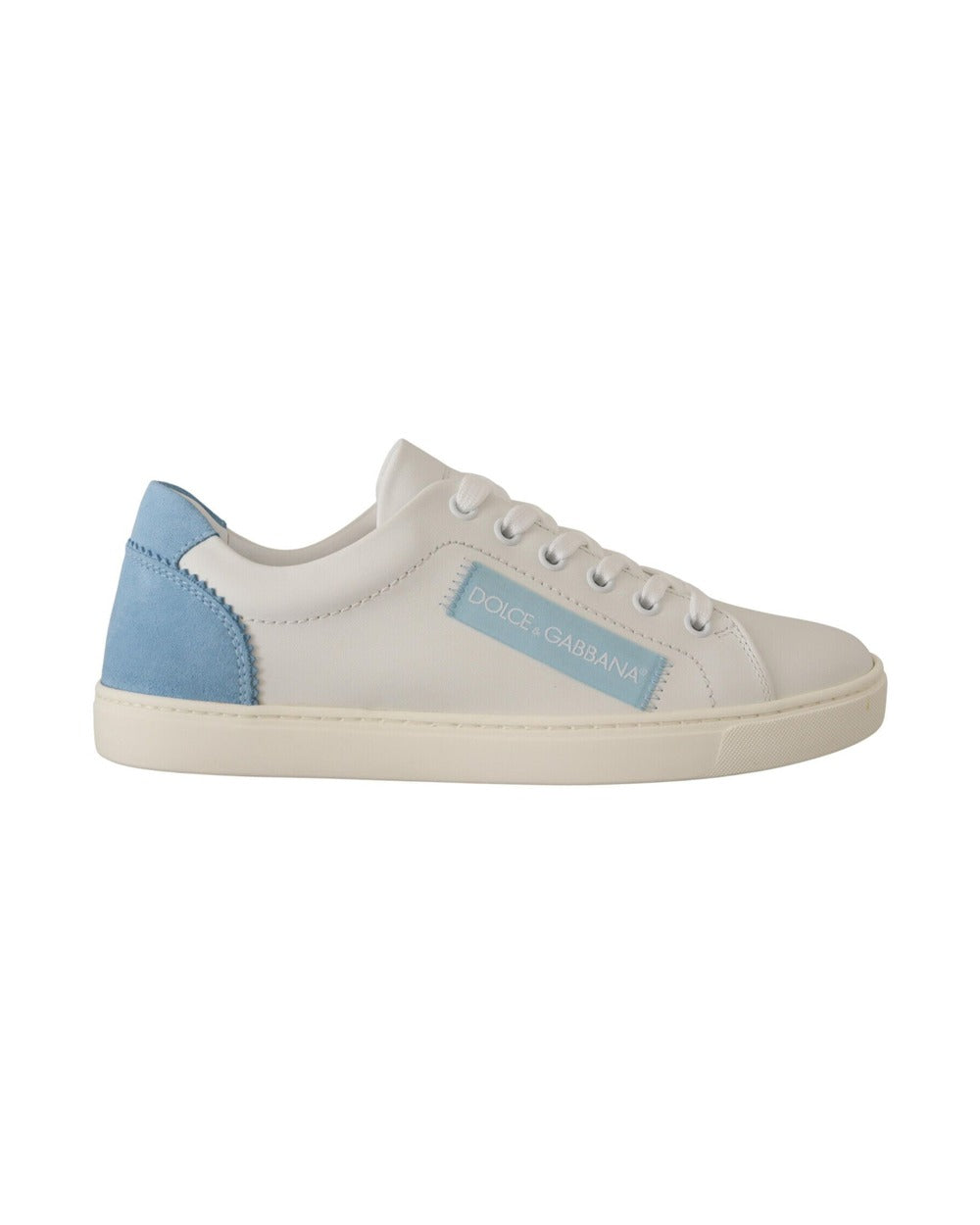 Dolce & Gabbana White Blue Leather Low Top Sneakers Shoes
