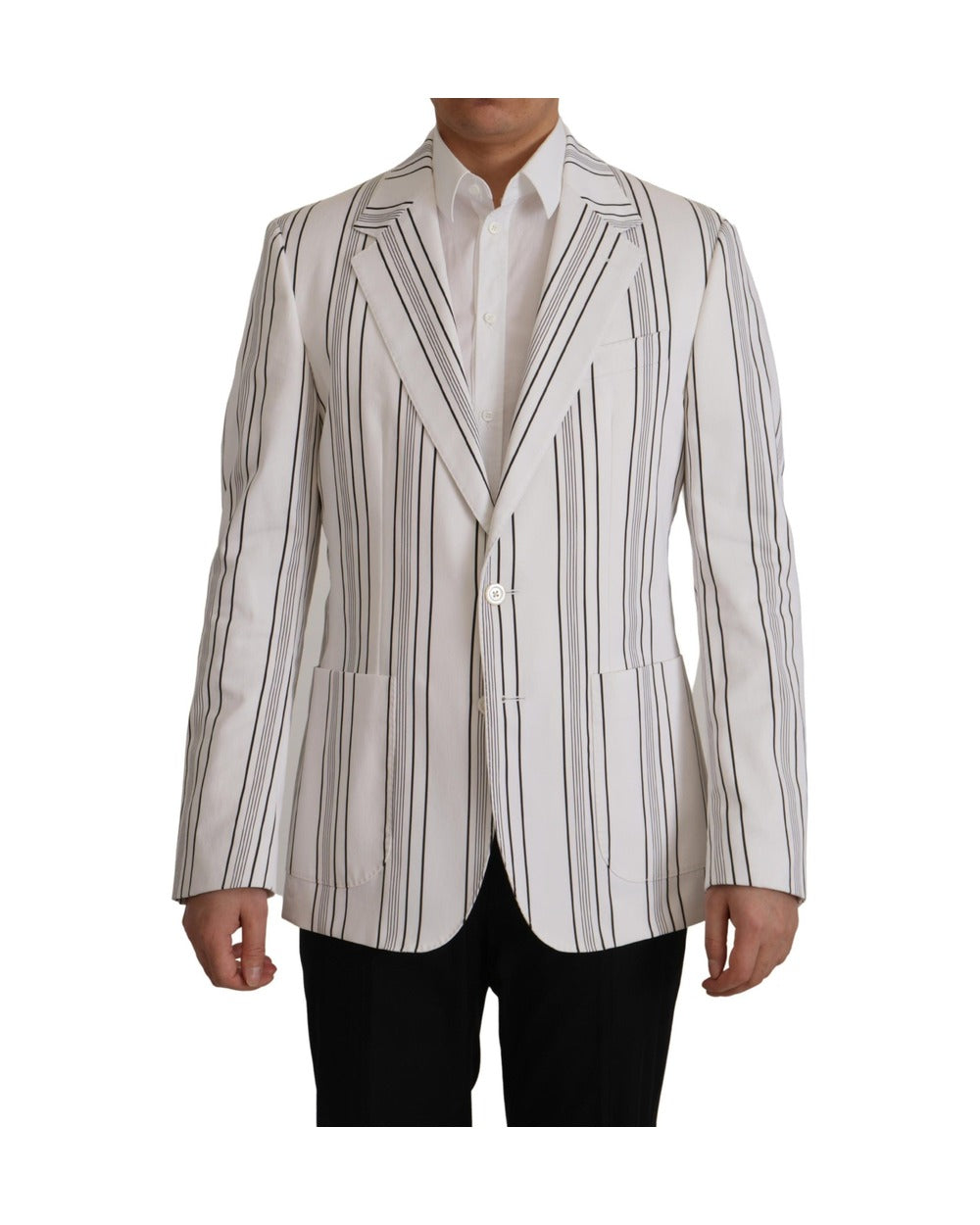 Dolce & Gabbana White Stripes Cotton Single Breasted Blazer