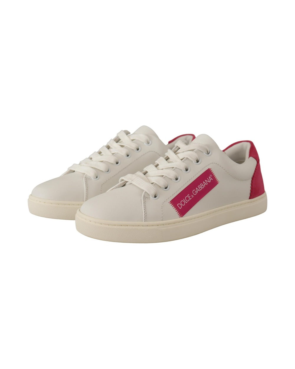 Dolce & Gabbana White Pink Leather Low Top Sneakers Womens Shoes