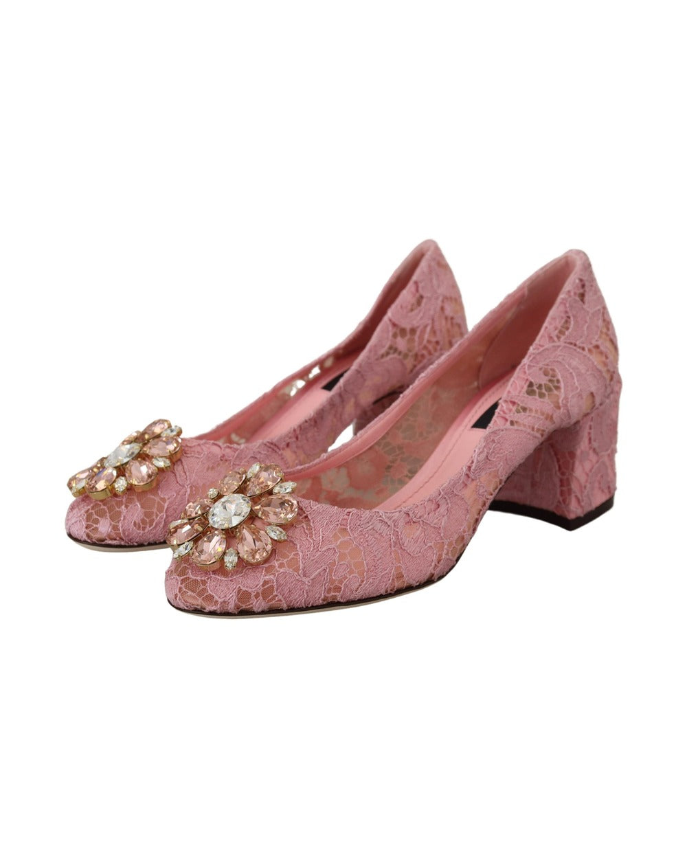 Dolce & Gabbana Pink Taormina Lace Crystal Pumps Pastel Shoes