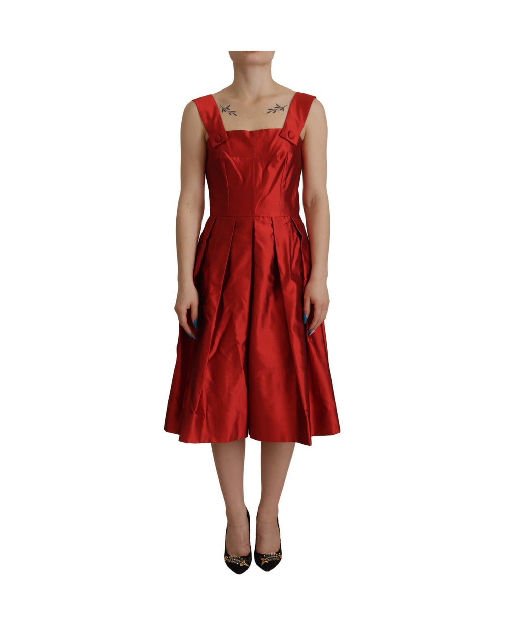 Dolce & Gabbana Red A-line Pleated Satin Silk Dress