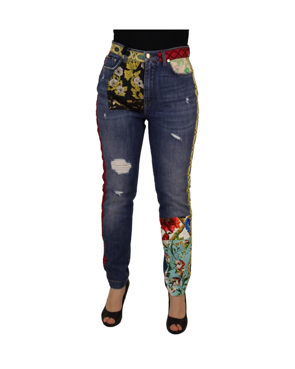 Dolce & Gabbana Blue Patchwork High Waist Denim Jeans