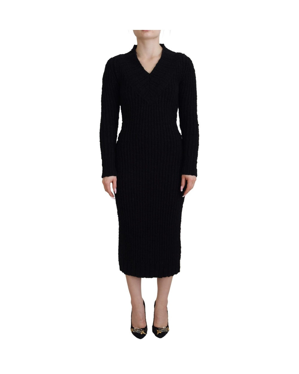 Dolce & Gabbana Black Wool Knitted Sheath Sweater Dress