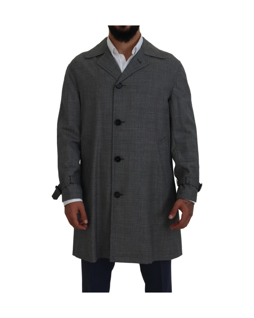 Dolce & Gabbana Gray Wool Plaid Long Trench Coat Jacket Trench Coat Jacket