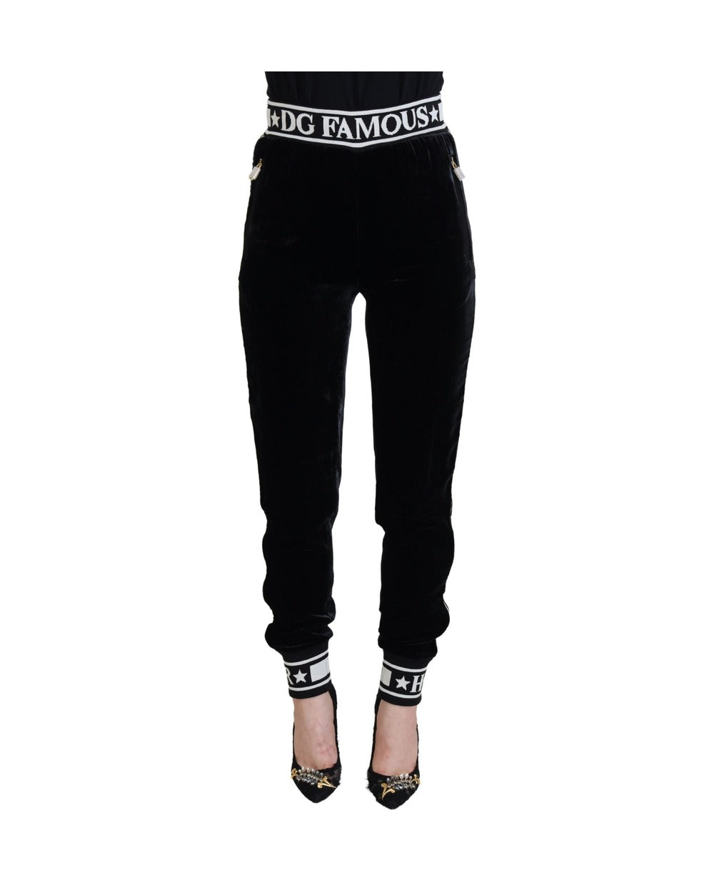 Dolce & Gabbana Black DG Logo Velvet Trouser Pants