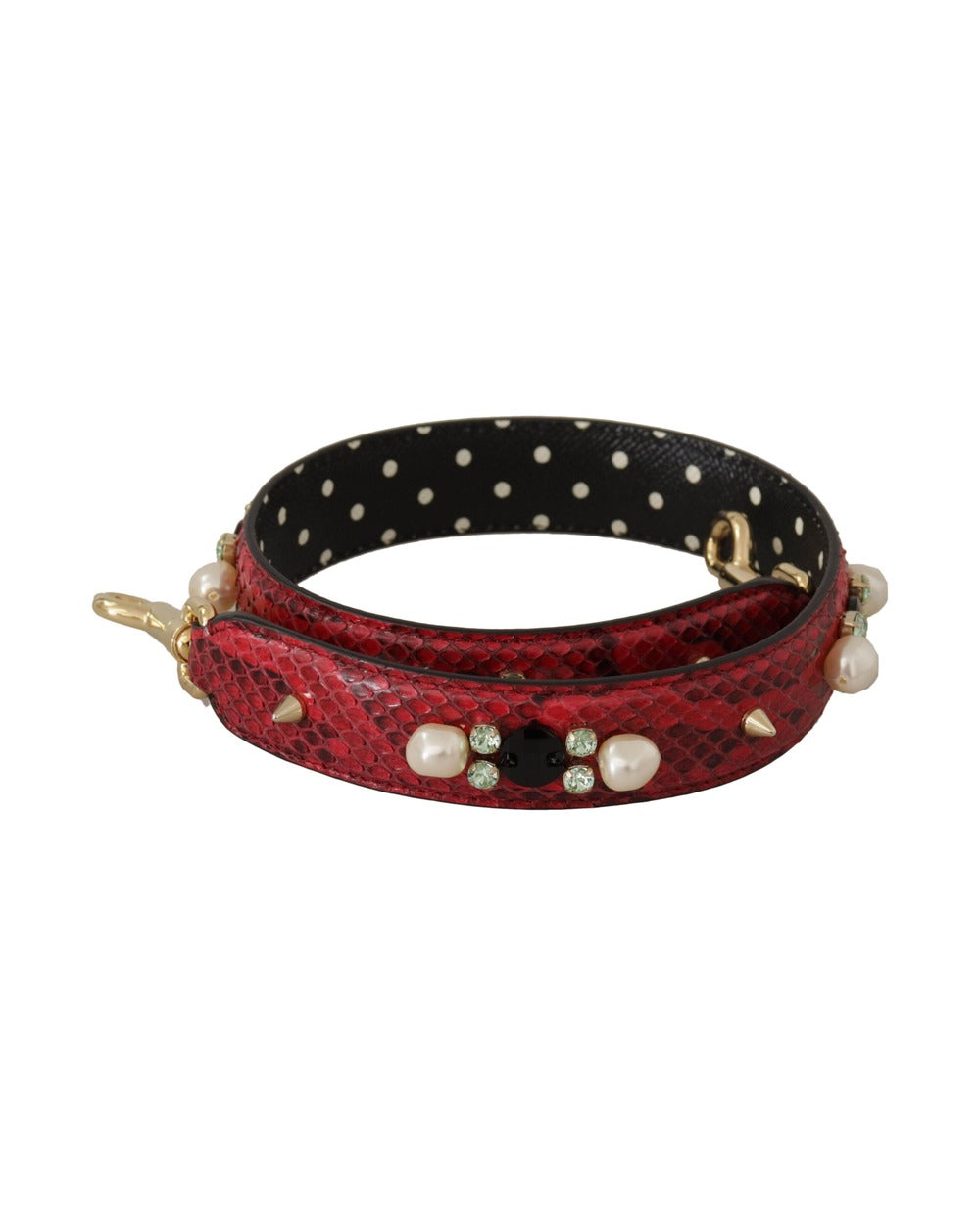 Dolce & Gabbana Red Exotic Leather Crystals Bag Shoulder Strap