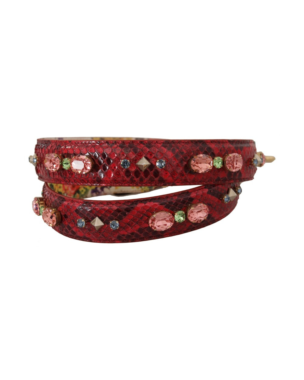 Dolce & Gabbana Red Exotic Leather Crystals Reversible Shoulder Strap