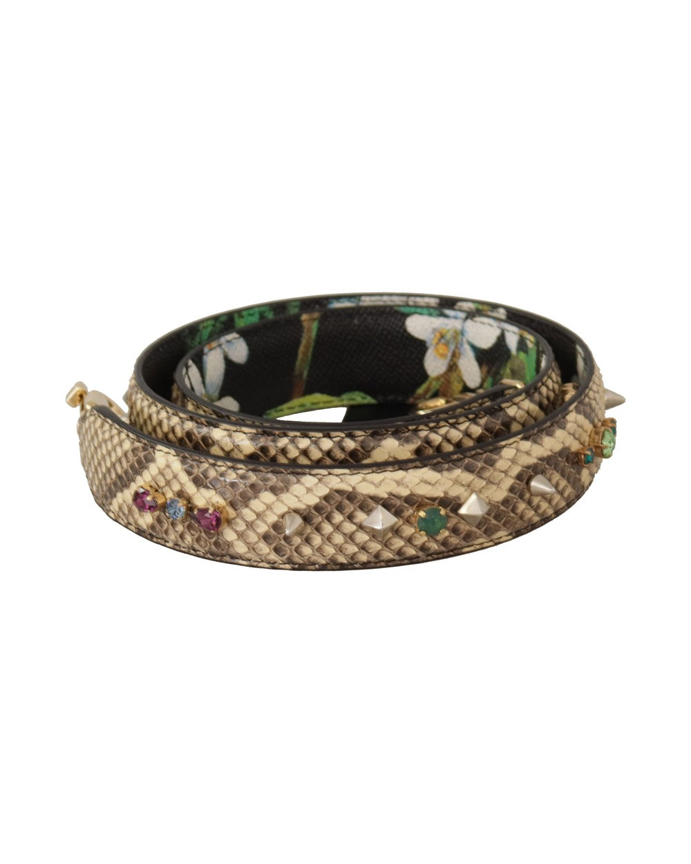 Dolce & Gabbana Beige Exotic Leather Crystals Reversible Shoulder Strap