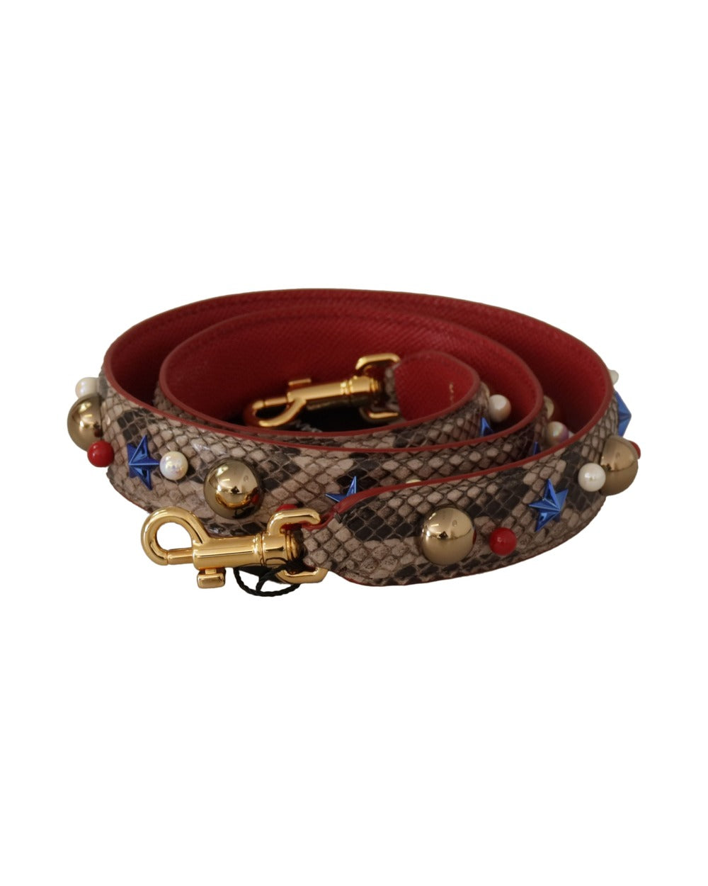 Dolce & Gabbana Brown Python Leather Studded Shoulder Strap