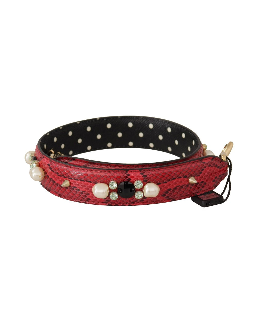 Dolce & Gabbana Red Python Leather Crystals Reversible Shoulder Strap