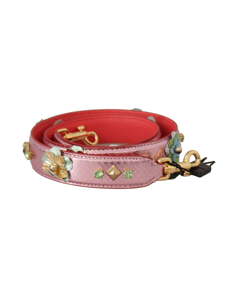 Dolce & Gabbana Metallic Pink Leather Studded Shoulder Strap