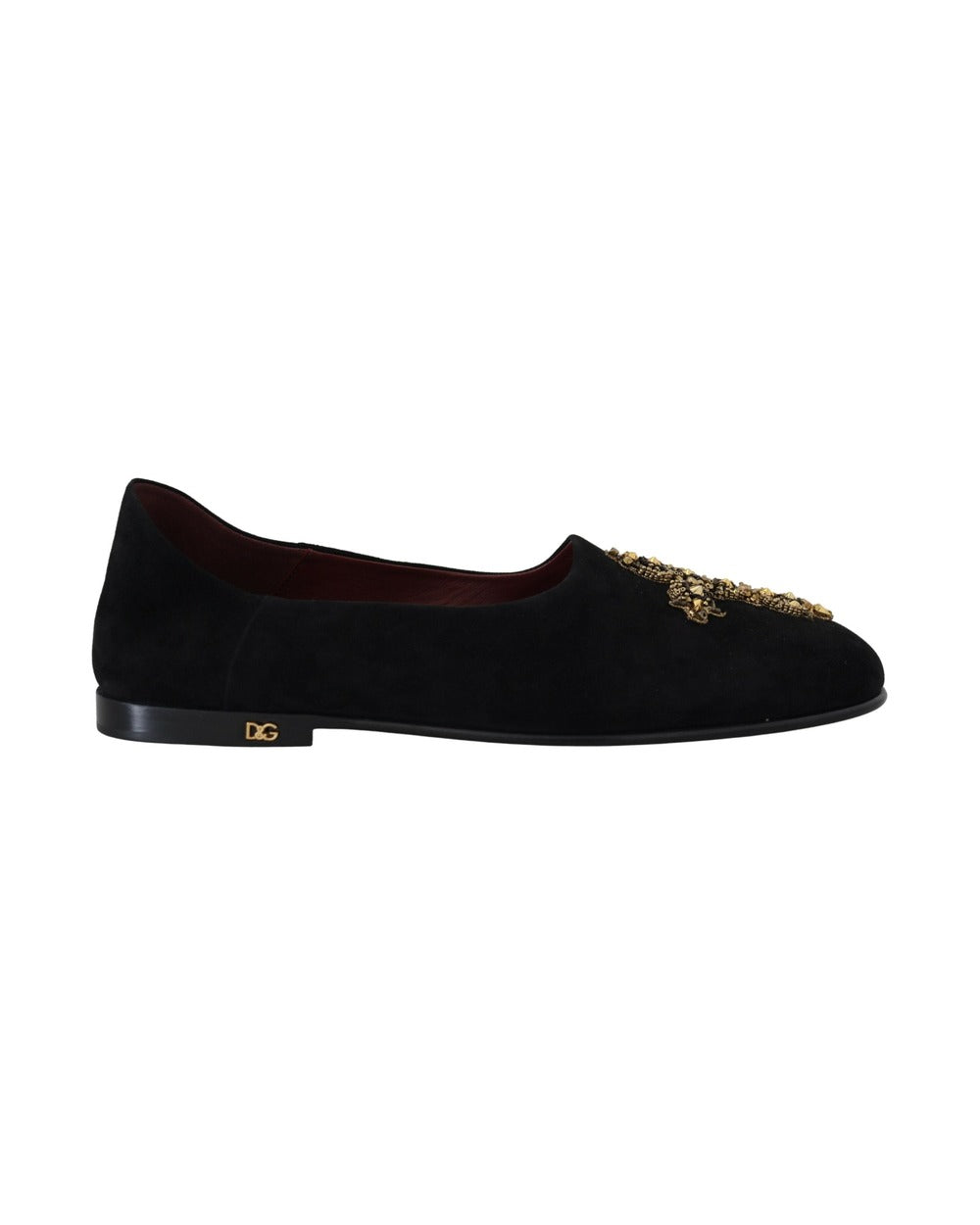 Dolce & Gabbana Black Suede Gold Cross Slip On Loafers Shoes