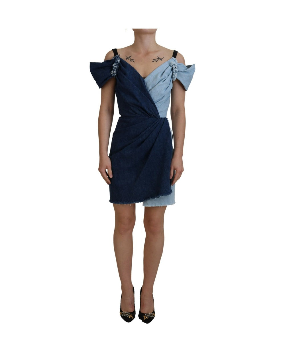Dolce & Gabbana Two Tone Blue Patchwork Denim Mini Dress