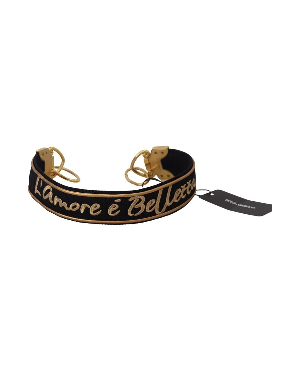 Dolce & Gabbana Black Gold Logo Print Brass Bag Shoulder Strap