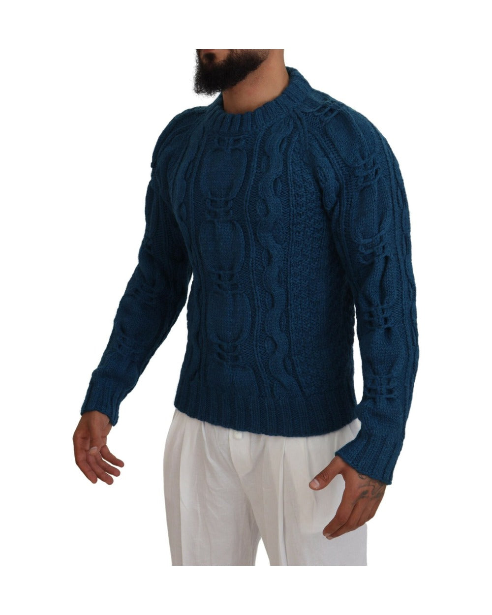 Dolce & Gabbana Blue Knitted Wool Alpaca Pullover Sweater