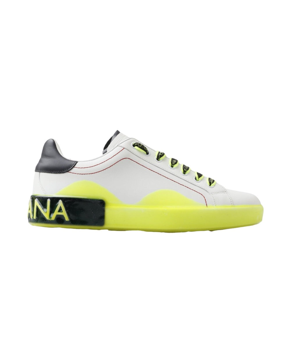 Dolce & Gabbana White Yellow Portofino Leather Sneakers Shoes