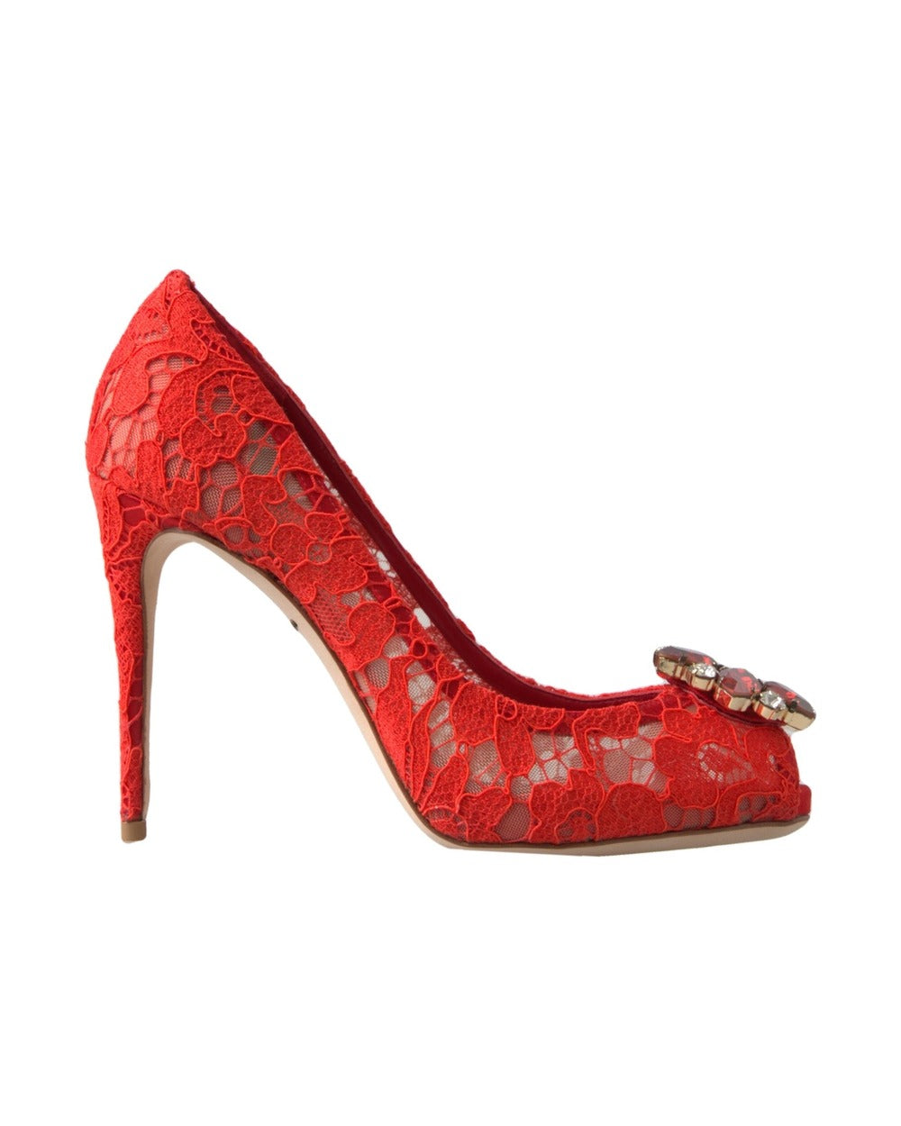 Dolce & Gabbana Red Taormina Lace Crystal Heels Pumps Shoes