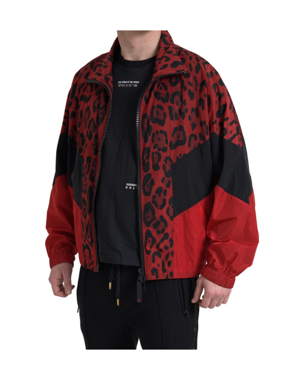 Dolce & Gabbana Red Leopard Nylon Full Zip Sweater