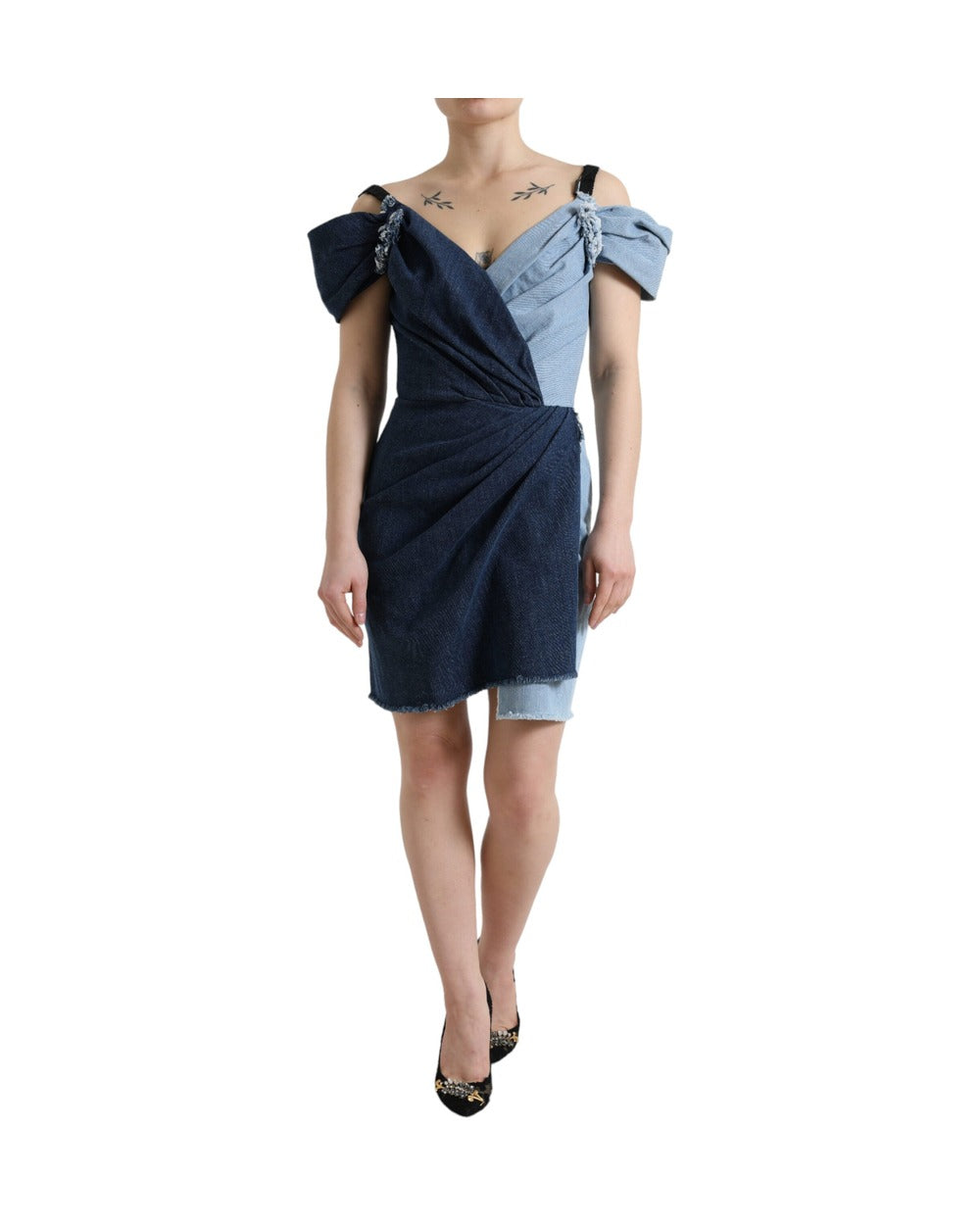Dolce & Gabbana Blue Patchwork Two Tone Denim Mini Dress