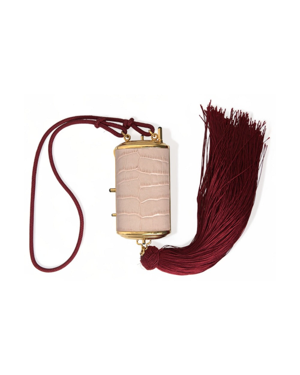 Dolce & Gabbana Pink Exotic Leather Mini Mirror Tassel Makeup Bag