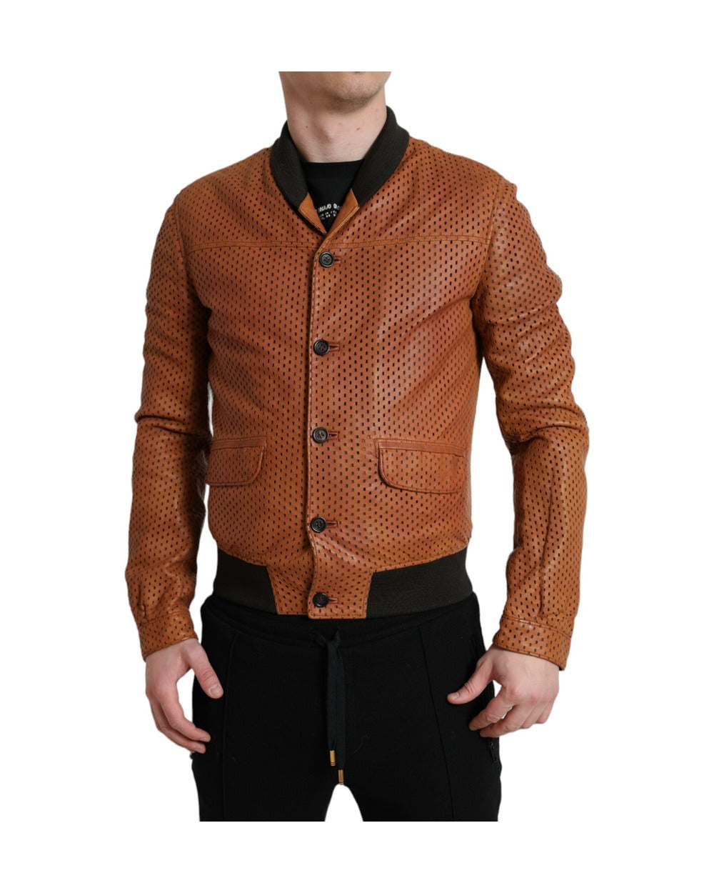 Dolce & Gabbana Brown Lambskin Leather Perforated Jacket