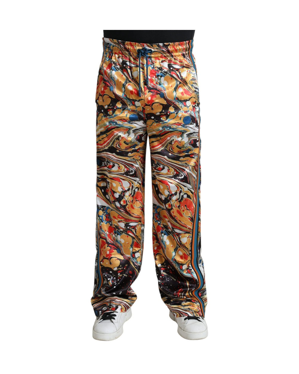 Dolce & Gabbana Multicolor Marble Print Satin Pants