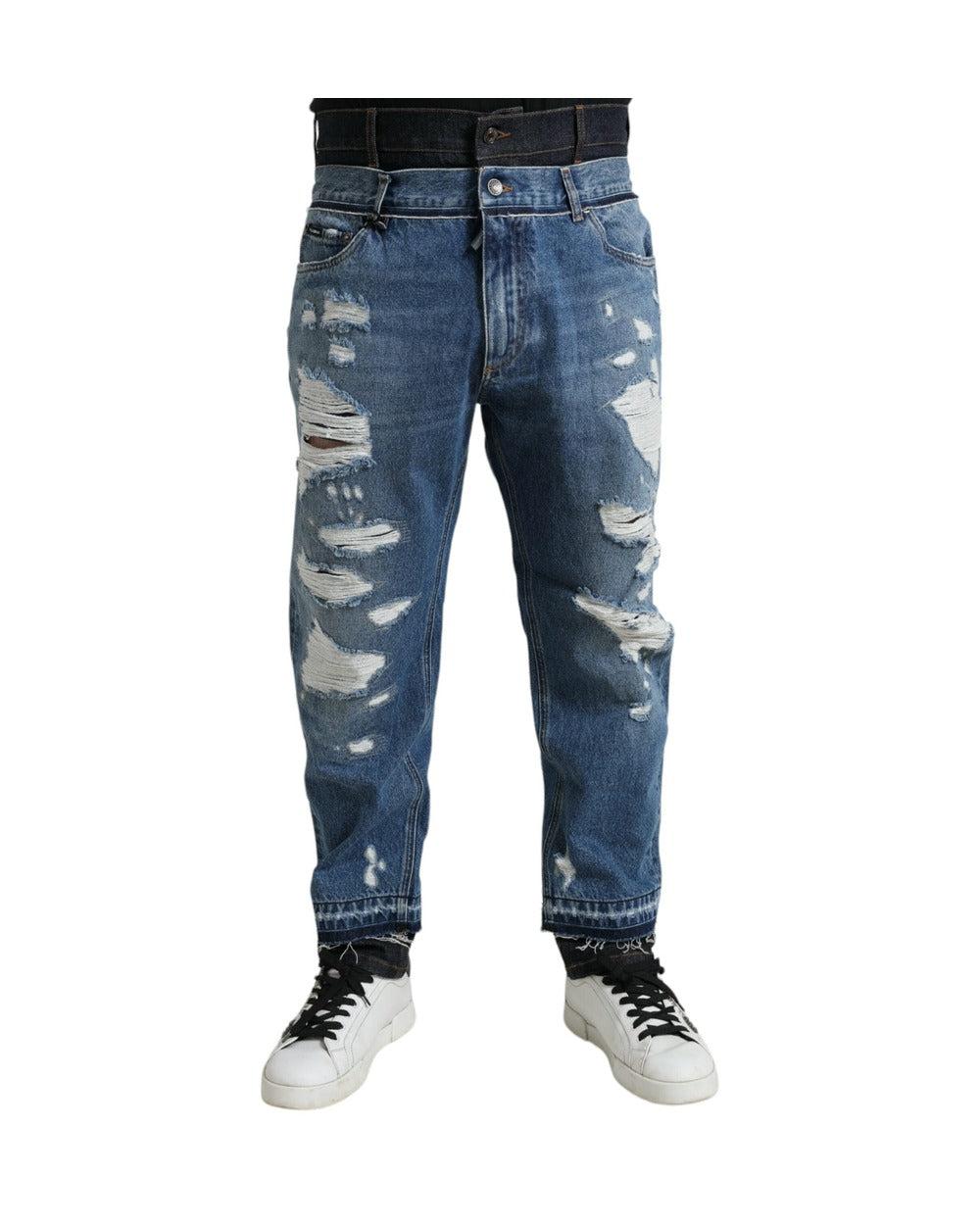 Dolce & Gabbana Blue Tattered Cotton Men Denim Jeans