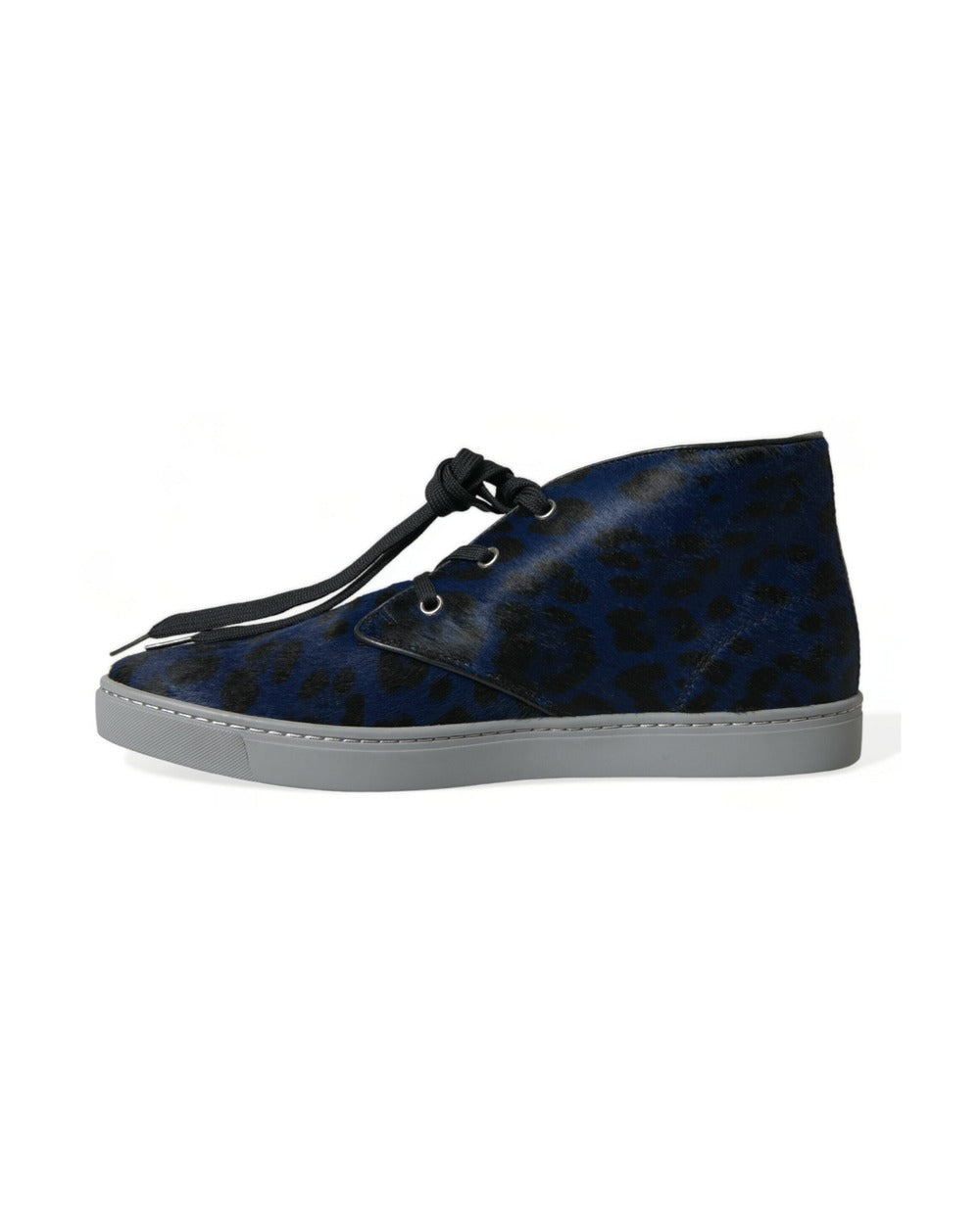 Dolce & Gabbana Blue Calfskin Leopard Mid Top Sneakers Shoes