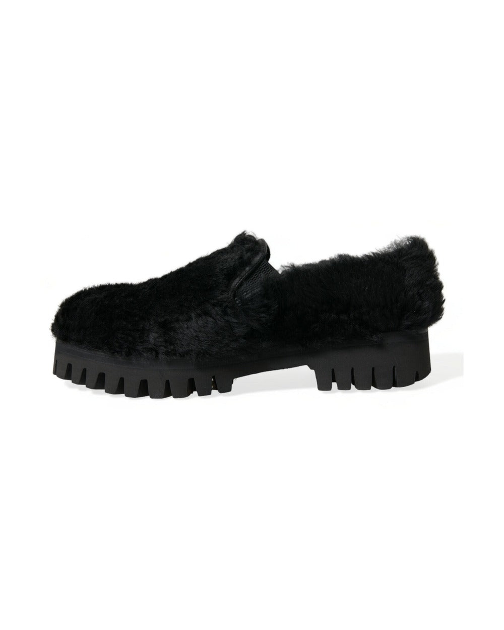 Dolce & Gabbana Black Fur Leather Slippers Dress Shoes