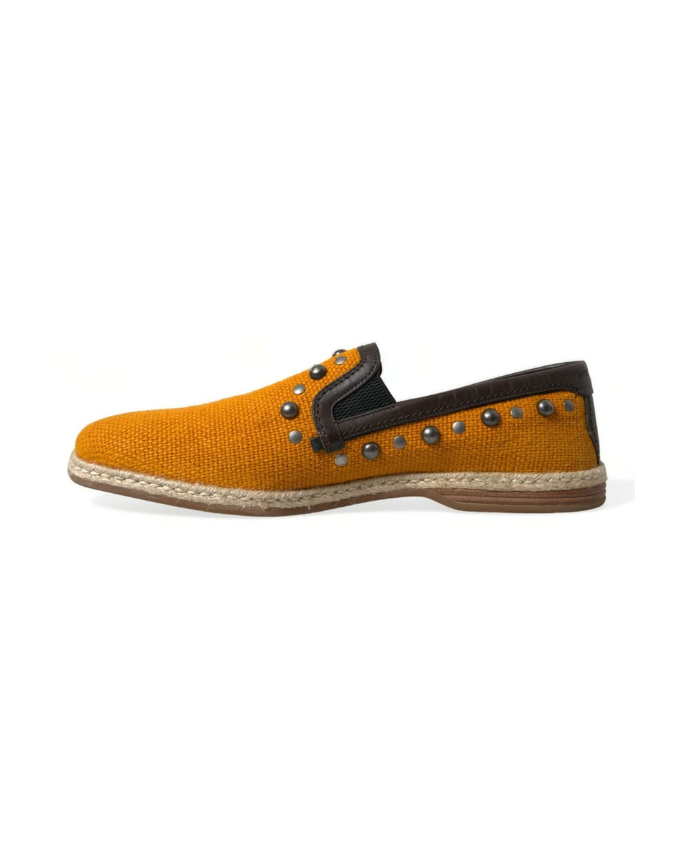 Dolce & Gabbana Orange Linen Leather Studded Loafers Shoes