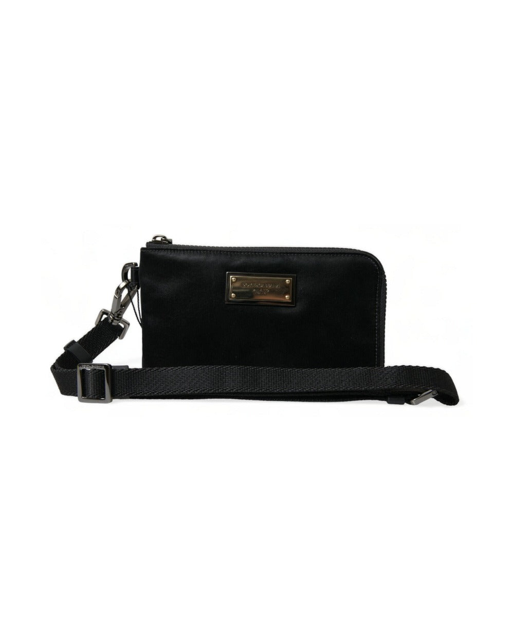 Dolce & Gabbana Black Nylon Logo Plaque Keyring Pouch Clutch Bag