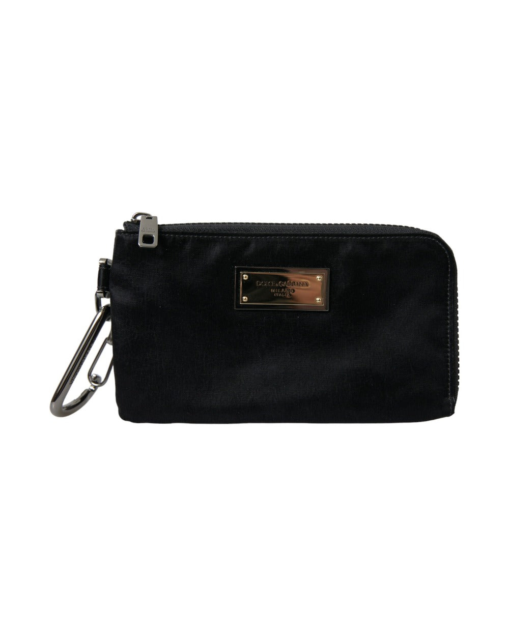 Dolce & Gabbana Black Nylon Logo Plaque Keyring Pouch Clutch Bags