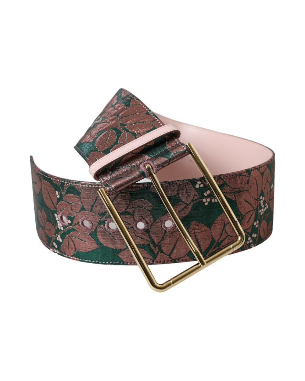 Dolce & Gabbana Multicolor Floral Jacquard Lurex Gold Buckle Belt