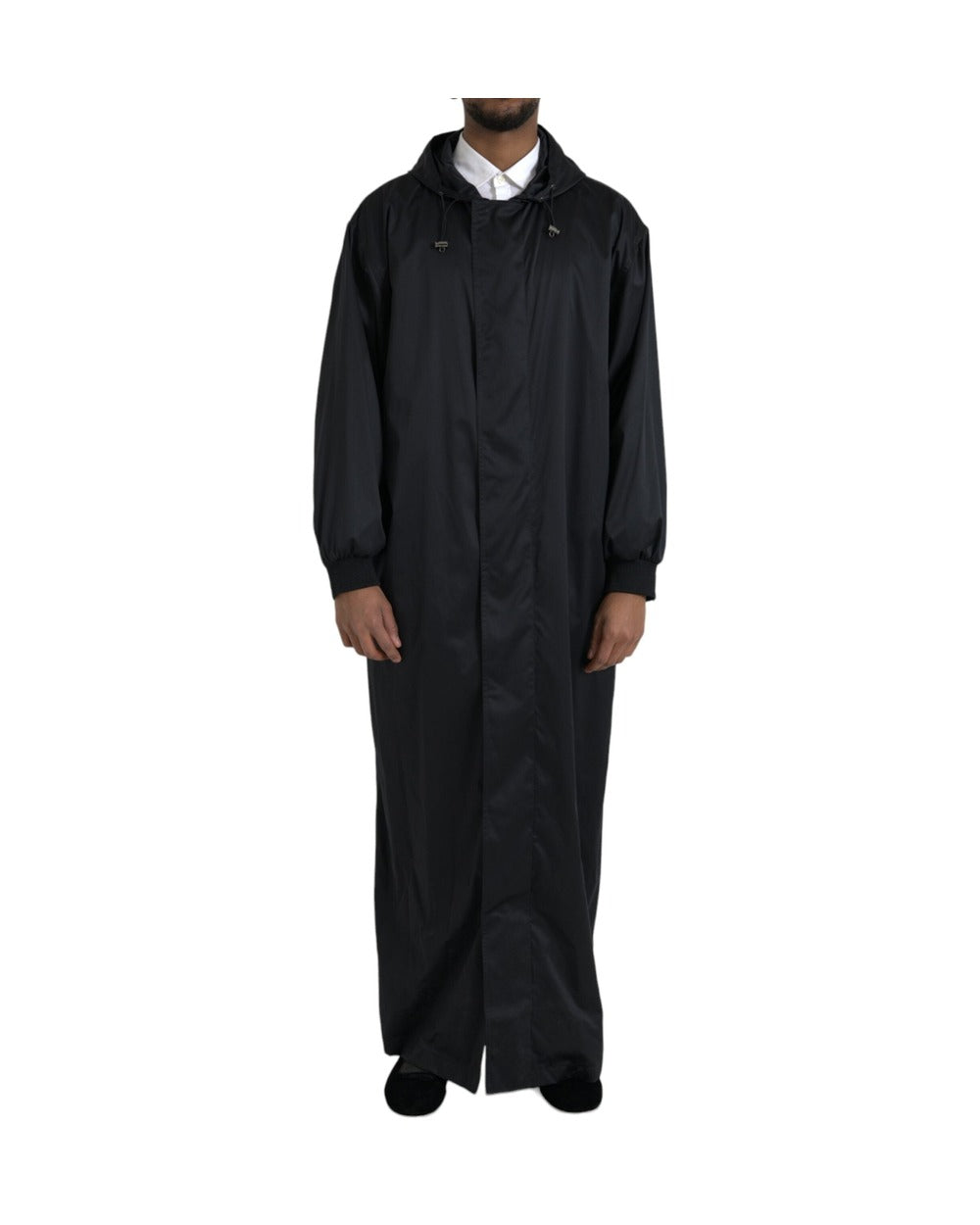 Dolce & Gabbana Black Polyester Hooded Long Windbreaker Jacket