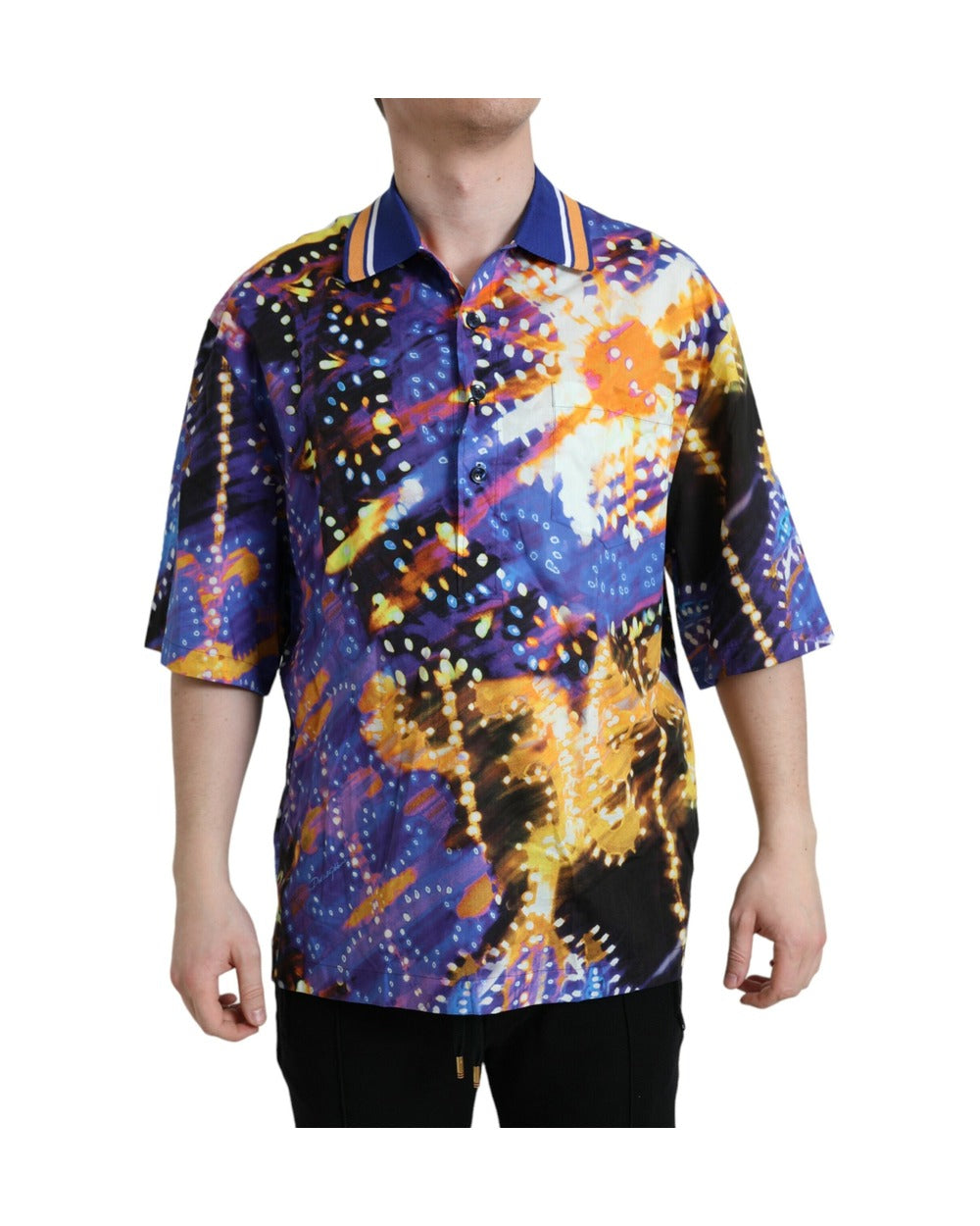 Dolce & Gabbana Multicolor Luminarie Print Cotton Casual Shirt